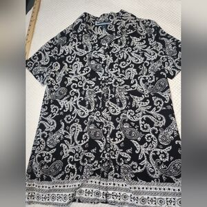 Karen Scott Petites Black and White Paisley Shirt Size PS